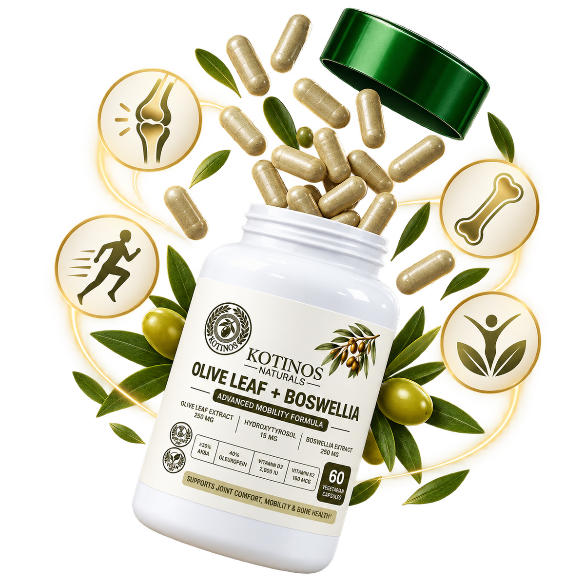 Olive-toned capsules and mobility support visual